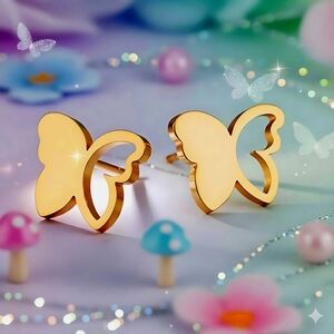 Butterfly Stud Earrings Minimalist Trendy 18K Gold Plated Stainless Steel